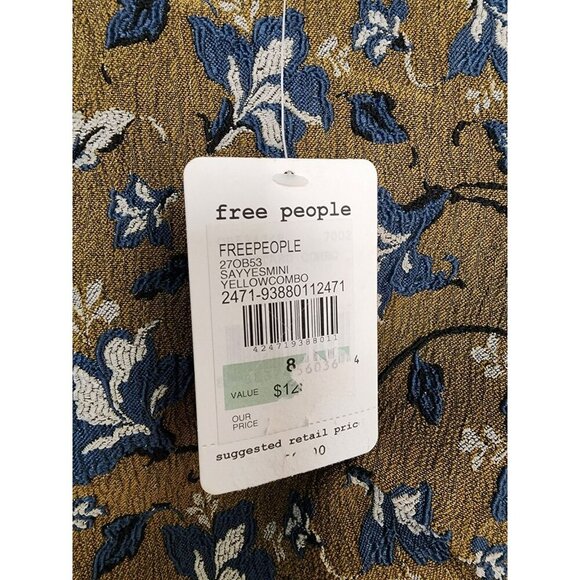NWT FREE PEOPLE Say Yes Mini Jacquard Dress Sz 8 Green Blue Floral O Rings - Picture 4 of 6
